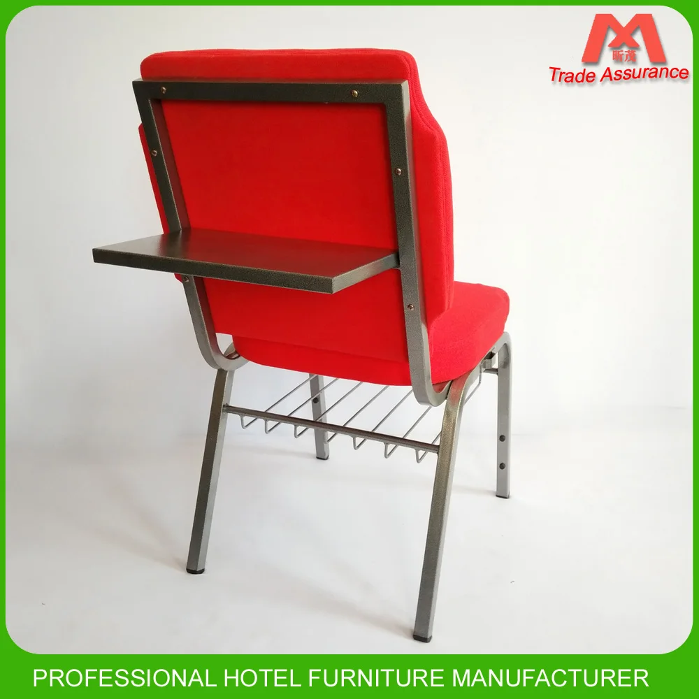 Wholesale premium red upholstered church chairs with bookshelves and writing boards
