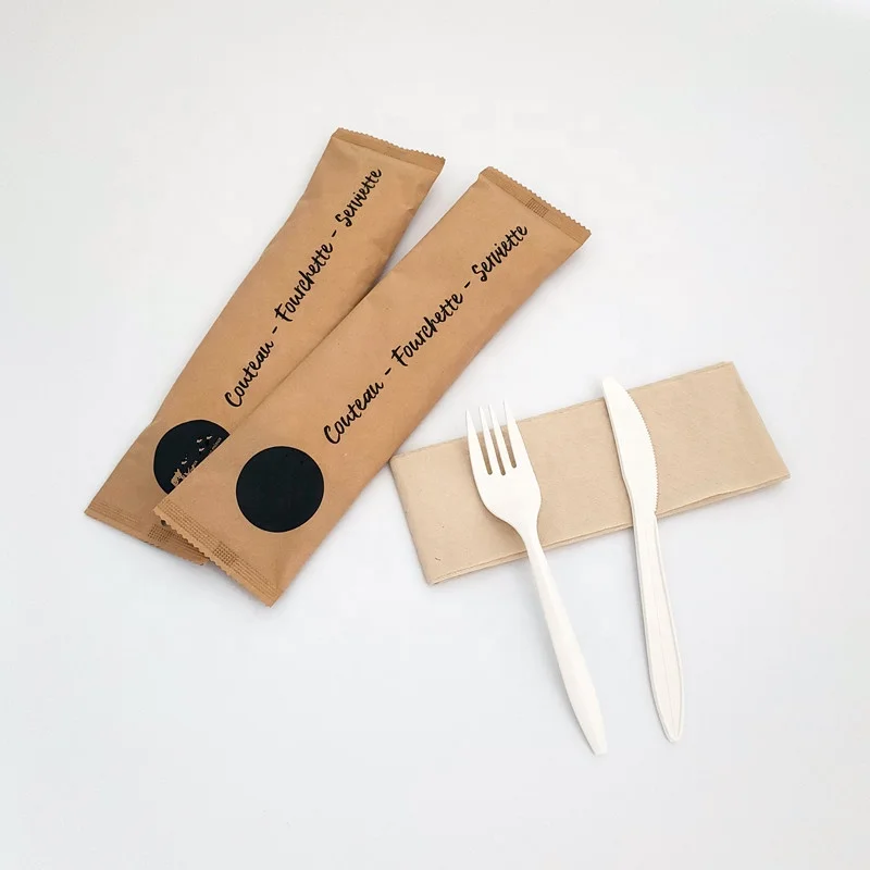 6inch 8inch Corn Starch Cutlery Bioplastic Recycling Disposable Eco-friendly 6IN1 Biodegradable Corn Starch Cutlery with Pouch