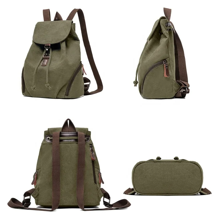 custom logo outdoor waterproof Army Green men travel rucksack student Drawstring canvas school bag Backpack for girl and boys