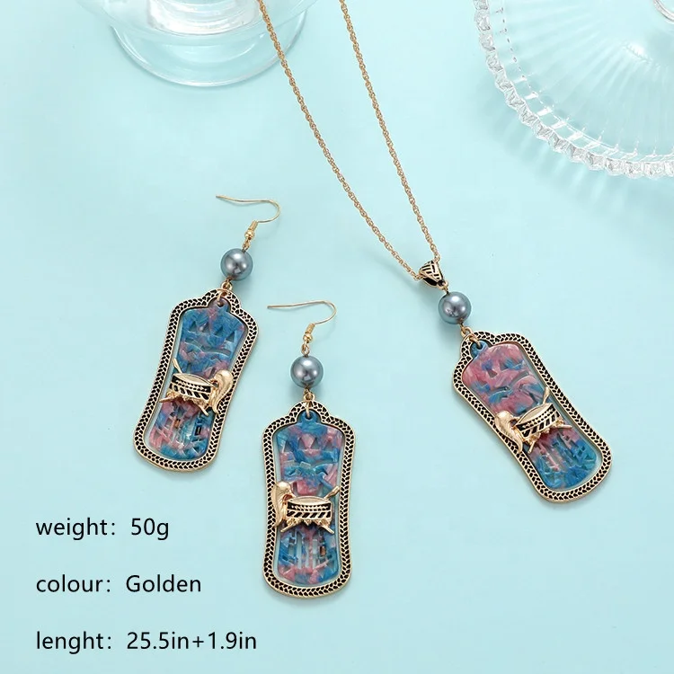 Personalized Gold Plated Jewelry Fashion Charm Alien Hawaiian Acrylic Necklace Earrings For