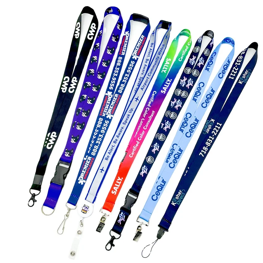Custom popular polyester dye sublimation logo neck strap lanyard supermarket promotion silkscreen retractable fabric ribbon