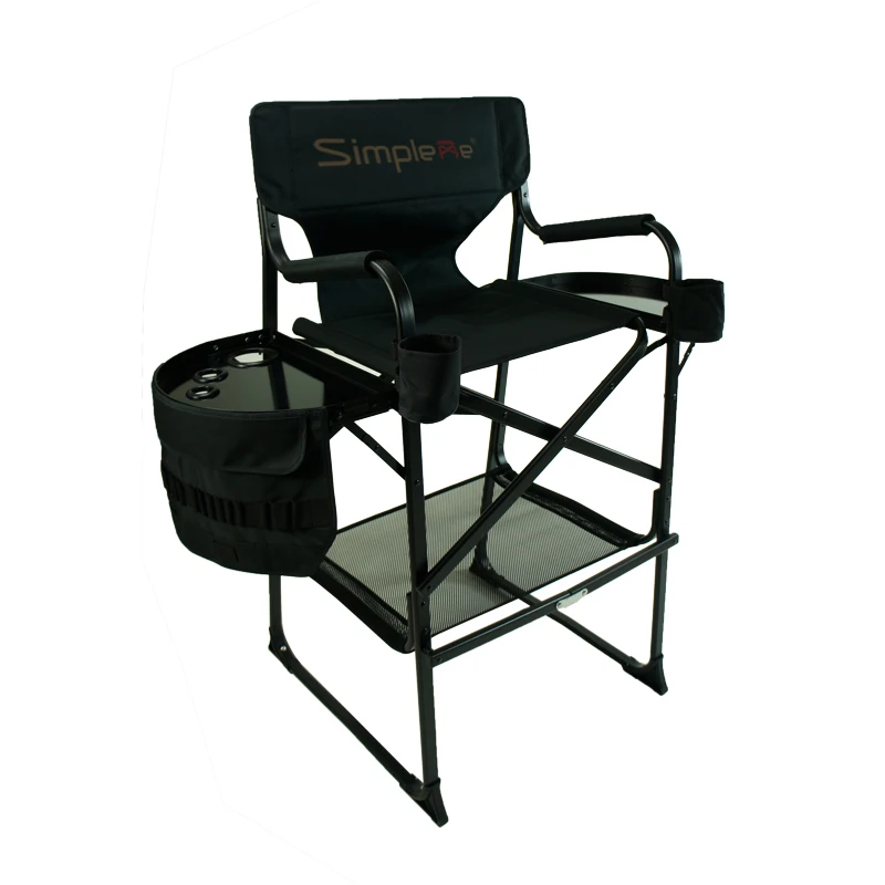 Aluminum Foldable Tall Director Makeup Artist Chair With Two Trays