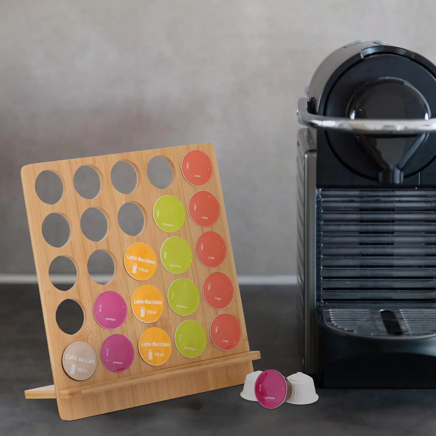 Office and Kitchen Countertop Bamboo Coffee Pod Storage Rack Coffee Pod Holder Coffee Capsules Colder for Dolce Gusto