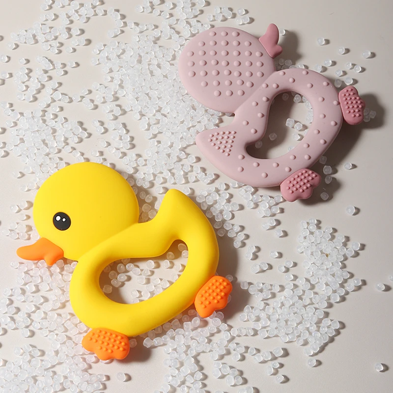 Cute cartoon animal Baby teething toy Food Grade Safe Silicone Toothbrush Teether sensory Toy duck shaped