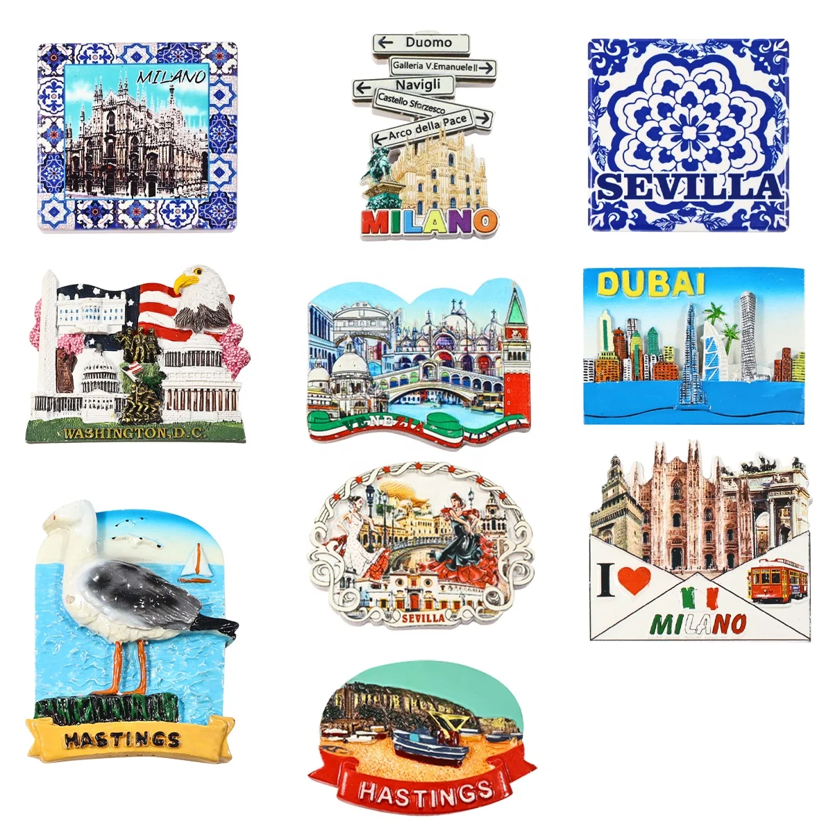 Custom 3D Logo hand-painted sea island Hastings design tourist Souvenir Polyresin Resin Fridge Magnet Fridge Magnets