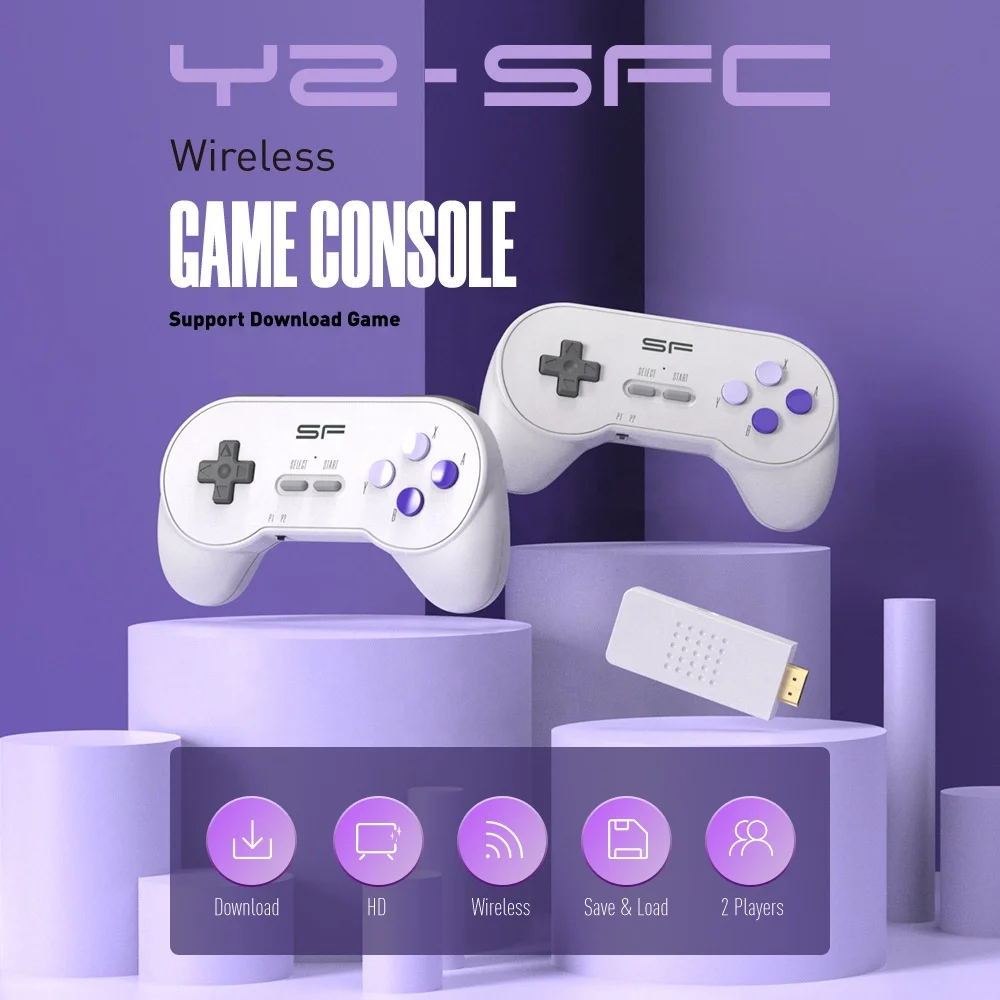 High Quality Y2-SFC Video Game Stick 4K H-D TV Output 3000+ Games Dual Wireless Controllers Y2-SFC Classic Video Game Consoles