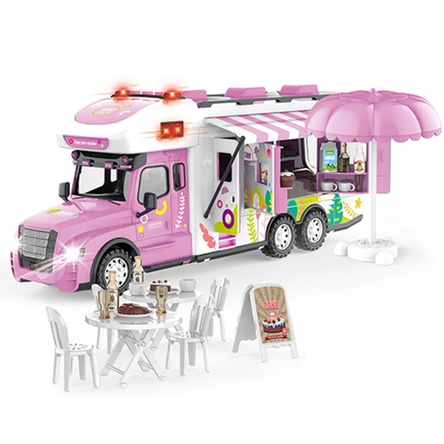 Electric Girls DIY doll house play set portable caravan camper free wheel bus car kitchen toy kit motorhome pretend play toy