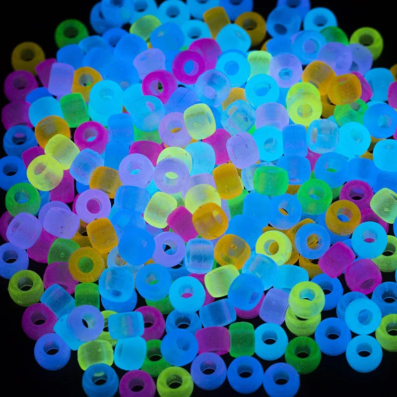 100pcs Glow in The Dark Pony Beads Mix 9 Colors Luminous Beads Bulk Acrylic Hair Beads  for Hair Braiding Bracelets Necklaces