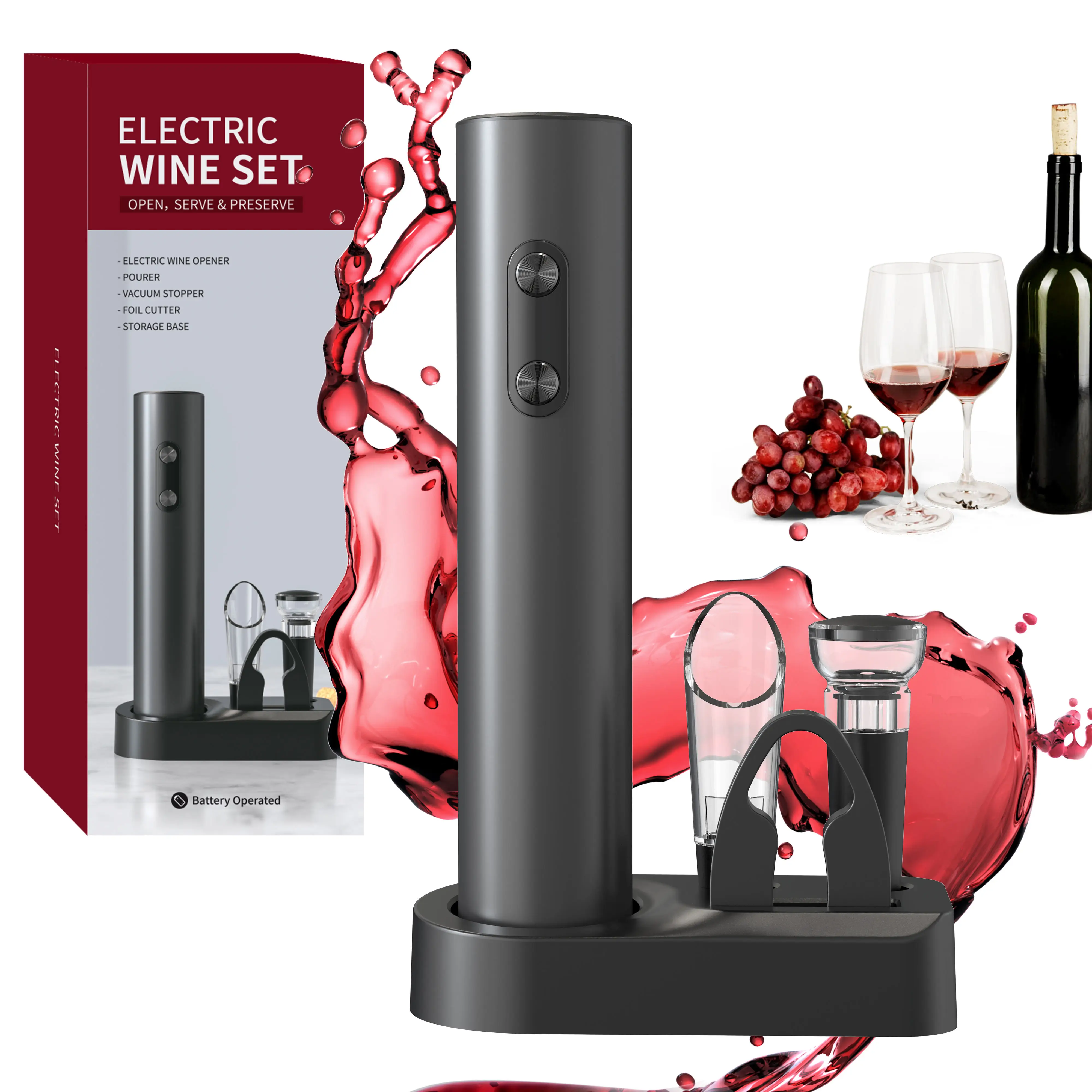 Custom Logo Wine Opener Professional Corkscrew 4 In 1 Automatic Red Wine Opener Electric Corkscrew Wine Opener
