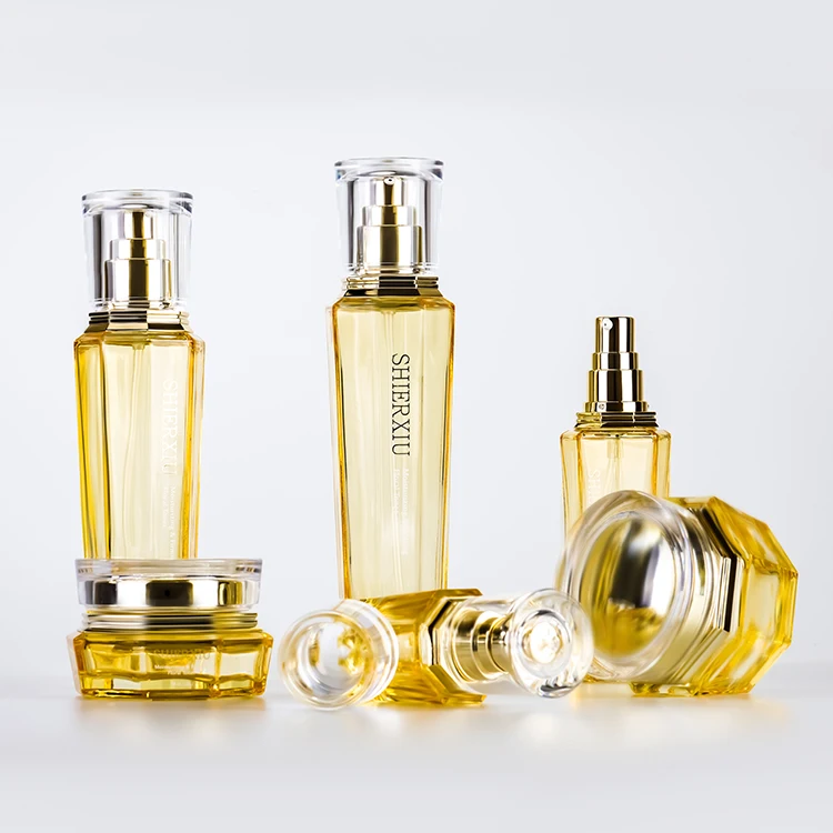 
custom packing amber glass bottle lotion 125 ml glass pink empty frosted with gold cap 