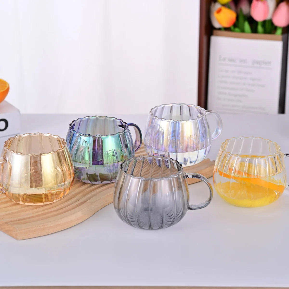 New Design 400ml Vertical Stripe Glass Cup High Borosilicate