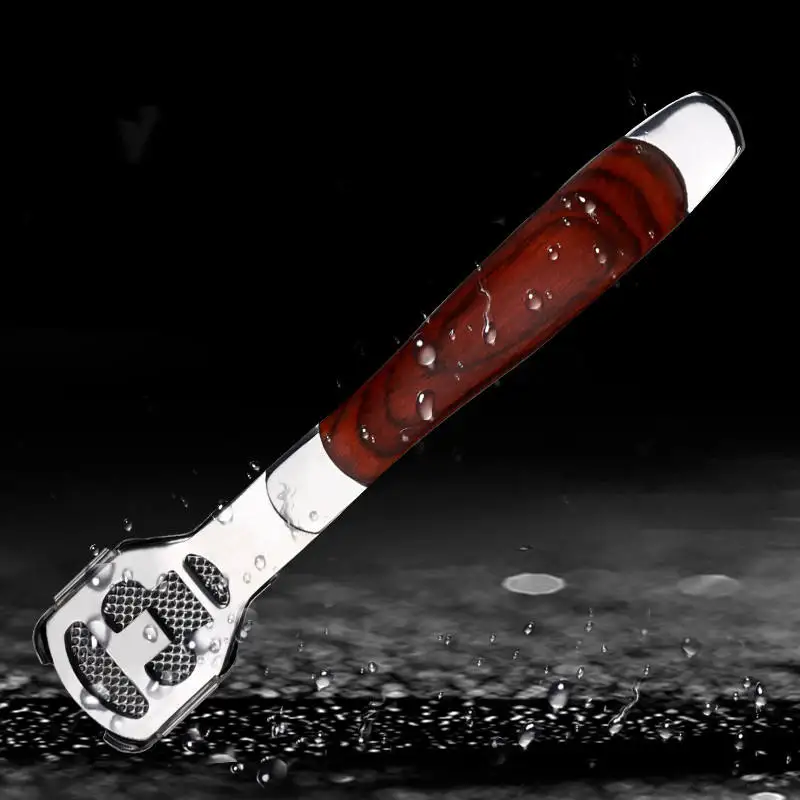 Multi-function  Stainless Steel Dead Skin Remover Foot Scraper with Wooden Handle for Foot Caring