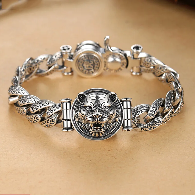 Retro Personality Tang Grass Rotated Primitive Year Tiger Bracelet Male Tide Tiger Zodiac Elegant Rough Hip Hop Style