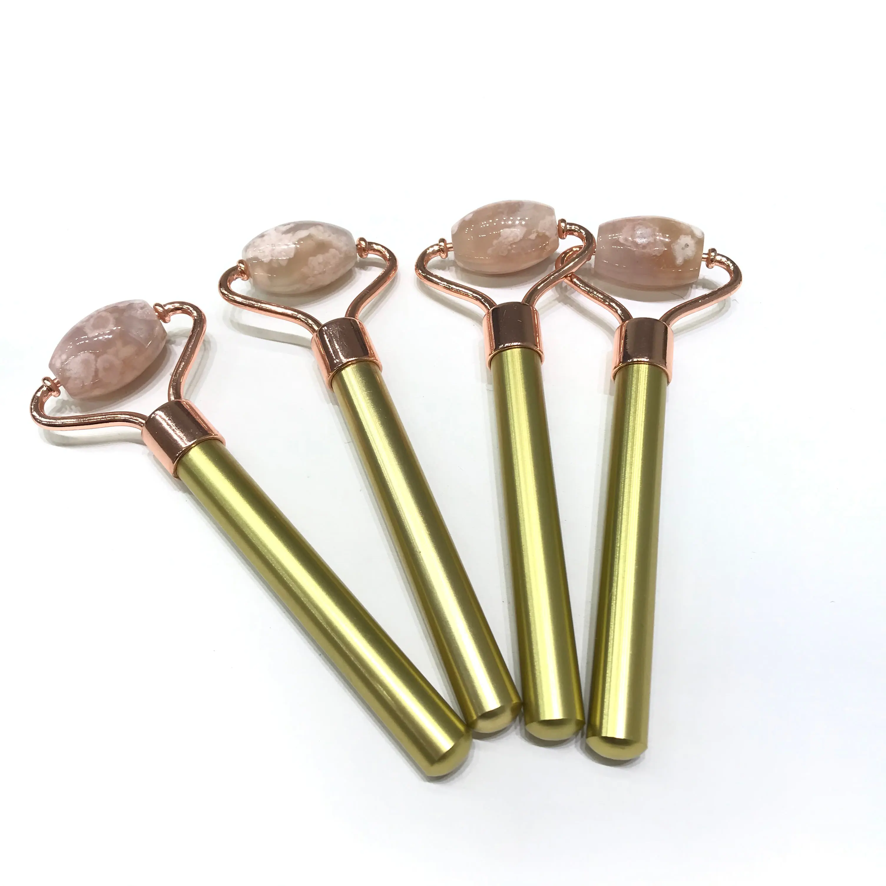 Natural Flower Agate Green Aventurine Rose Quartz Crystal Massage Face roller For Healing
