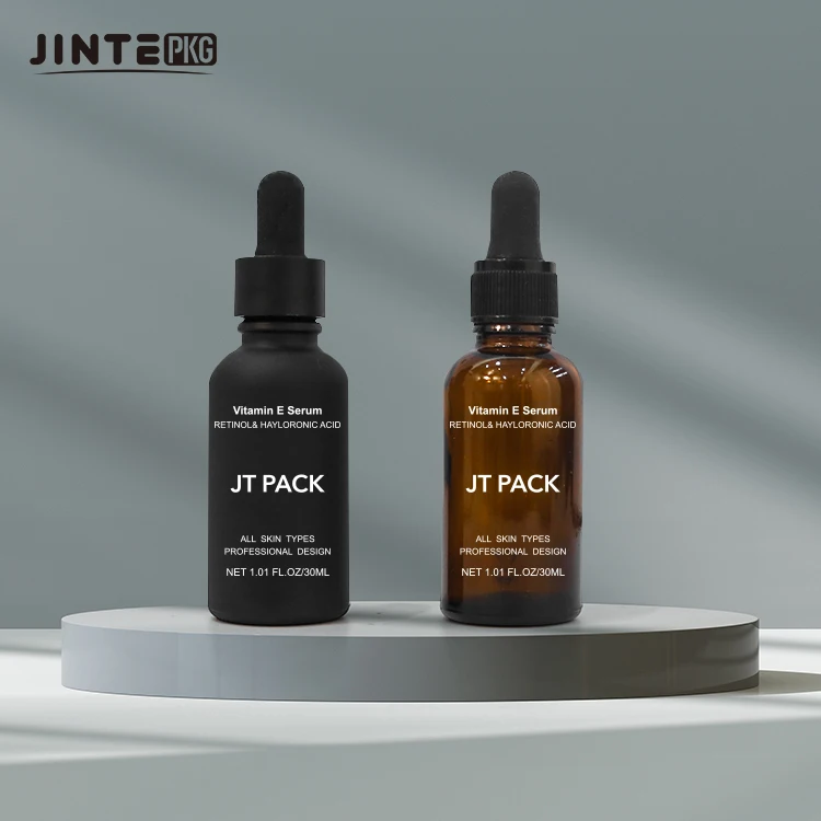 Wholesales Glass Cosmetics Serum Hair Oil Bottle 1oz 2oz Matte Black Amber Oil bottle with dropper