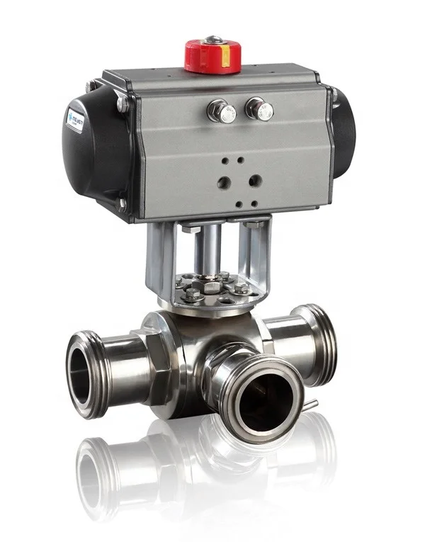 DN40 304 Stainless Steel Pneumatic Three Pieces Ball  Valve