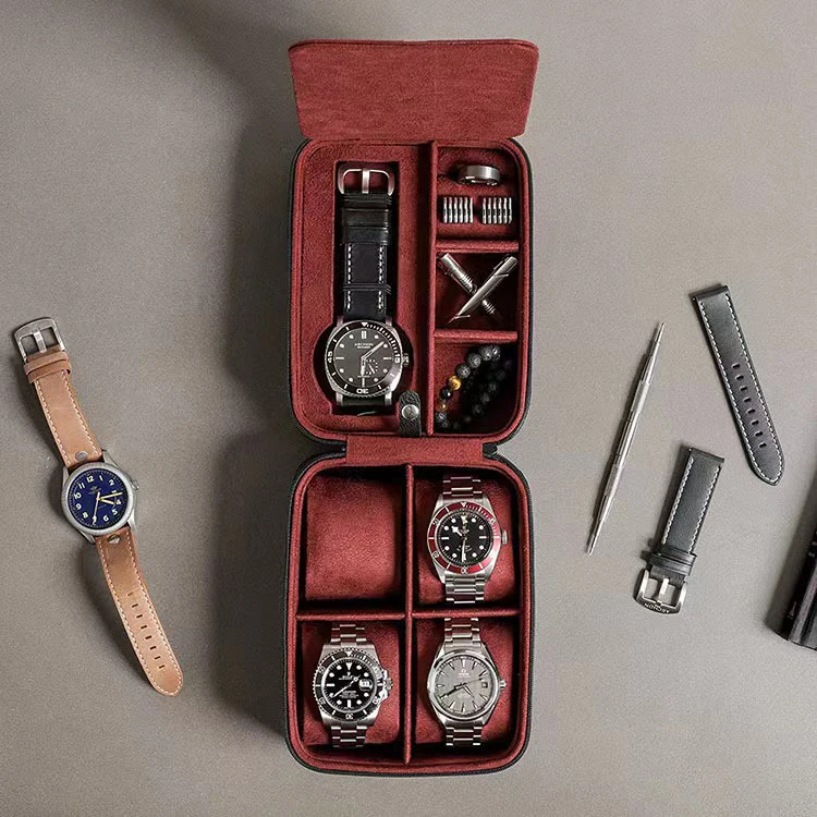Customized Logo New Arrival Luxury Leather 5 Watch Storage Case Watch Organizer Box With Zipper