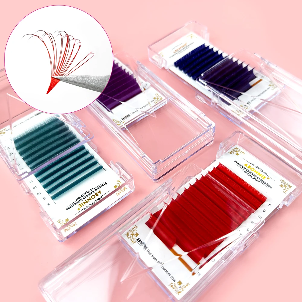 Abonnie easy fan eyelash extention matte black cashmere lash extensions volume trays colored lash extensions