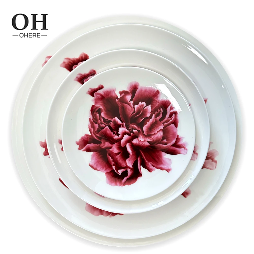Flower decal porcelain dinner plate dish fresh party/wedding rental ceramic dinner set