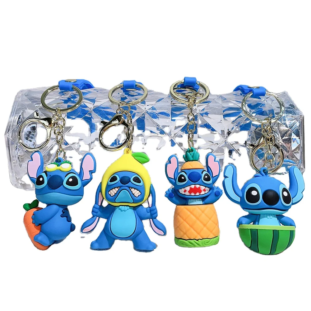 Factory Supply 3d Pvc Kawaii Cute Cartoon Character Keyring Key Chains Ring 3D Fruit Watermelon Stitch Pig Keychain