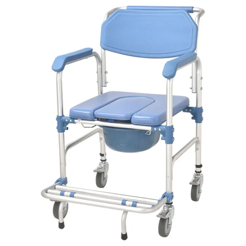 aluminum medical equipment flip down armrest commode wheels chair for elderly patients