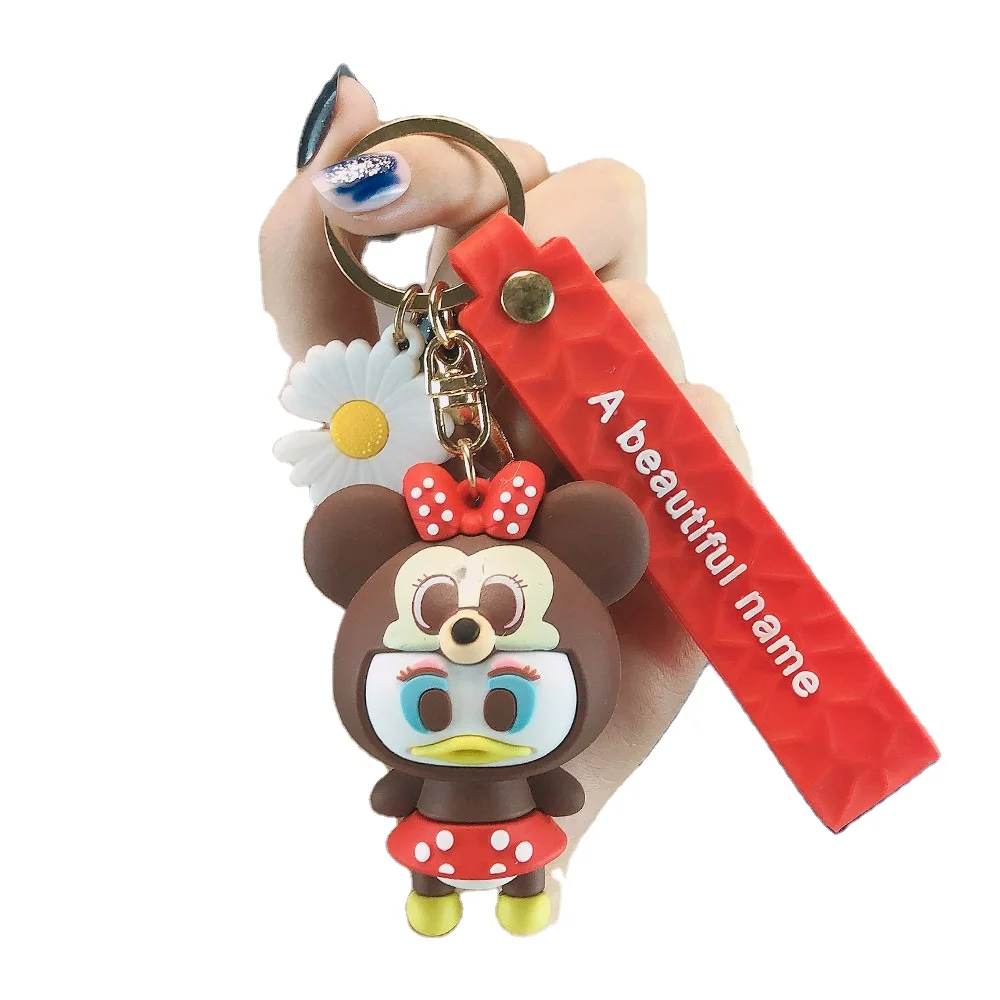 Custom High Quality Schoolbag Anime Accessories OEM Cartoon Cute Mickey Minnie Doll Key Rings with Wristlet Keychain