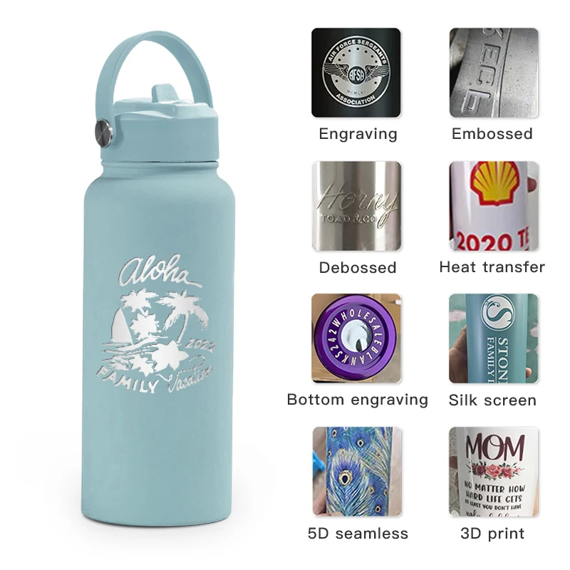 Custom LOGO 32oz soft touch rubber paint sports tumbler 1000ml Insulated vacuum flask stainless steel gym sports water bottle