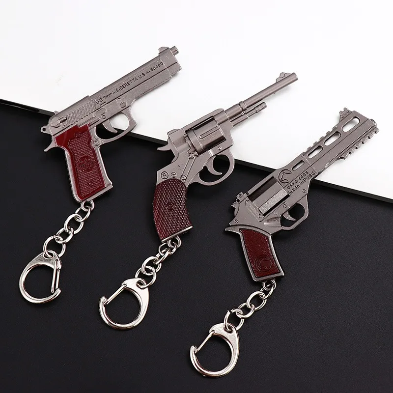 Hot Sale Small Revolver Gun Key Chain Alloy Model Weapon Pendent Custom Gun Keychain