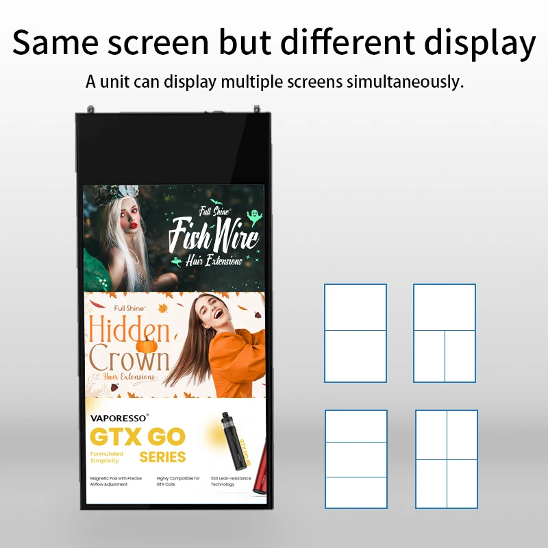 New Design 55 inch Hanging Digital Signage Thin Advertising Video Display Player Double Sided Transparent LCD Screen