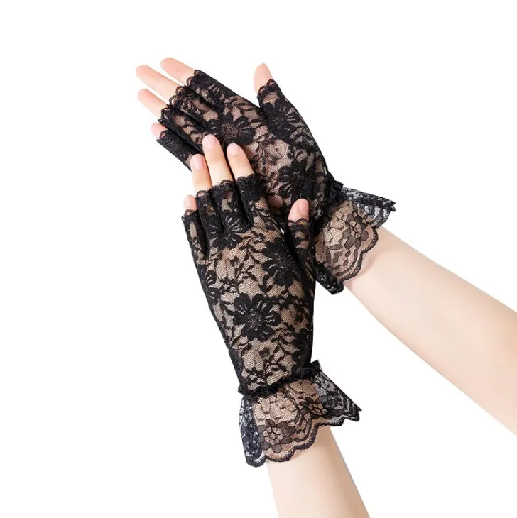 Go Party Hot wholesale party half finger gloves black lace sexy gloves