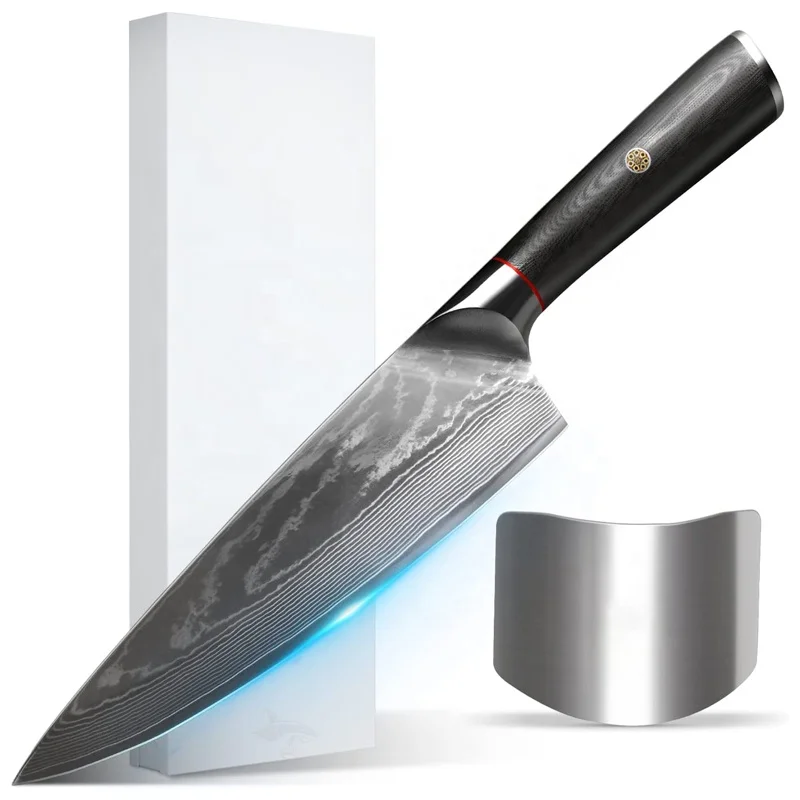 Ergonomic G10 Handle & Non-stick Blade Chopping Knife Wide-blade vg10 damascus kitchen knife with Finger Guard