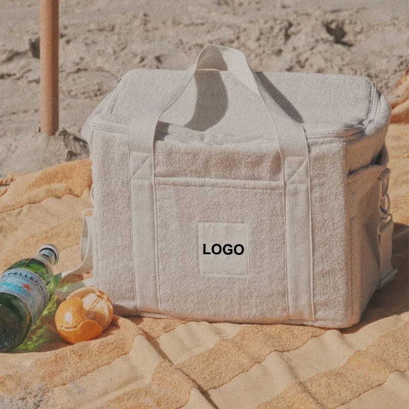 New BR Customize Logo Terry Toweling Insulate Beach Cooler Bag with Zipper, Outdoor Picnic Park Travel Cooler LOGO 4 Drink Food