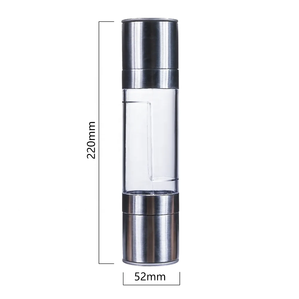 Kitchen Cooking Gadgets Ceramic Stainless Steel Manual Sea Salt Mill & Black Pepper Grinder Set with 2-in-1 Acrylic Spice Bottle