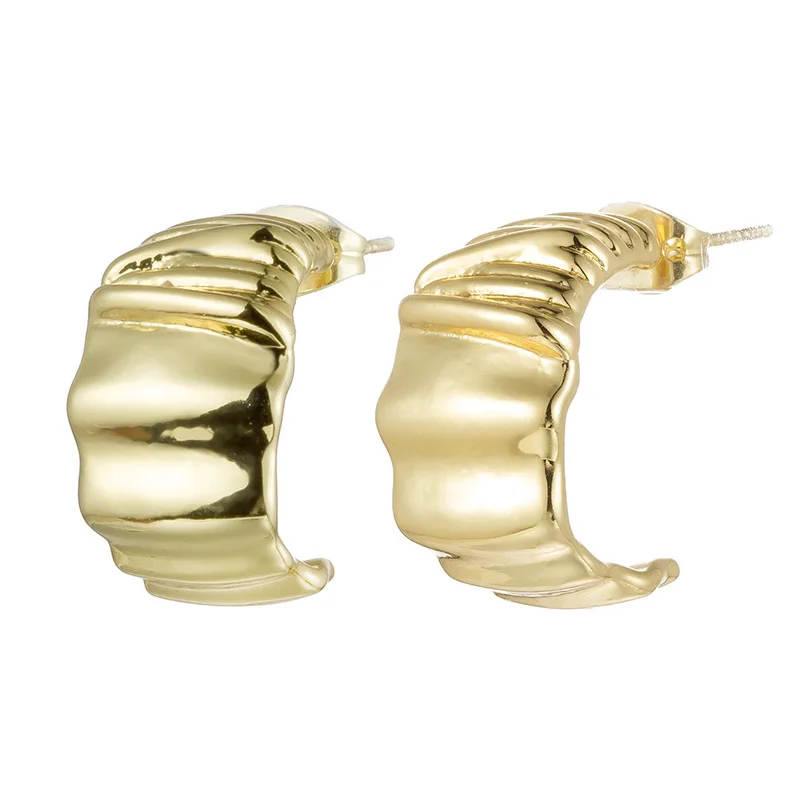 Popular Fashion brass  gold plate Earrings Minimalist Elegant Irregular Wave Pattern 18K Gold Women Cuff Earrings