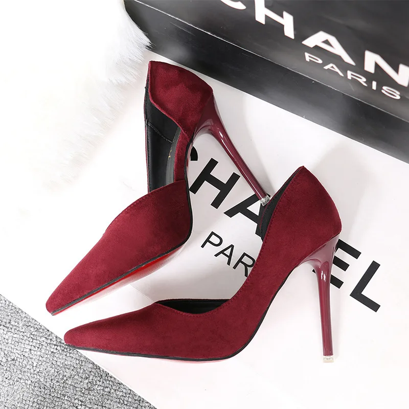 DEleventh/8915 Элегантные без застежки; Chaussures Femmes; Женская обувь на высоком каблуке; Модельные свадебные туфли со стразами модная каблуке-шпильке; Однотонные офисные замшевые каблуке