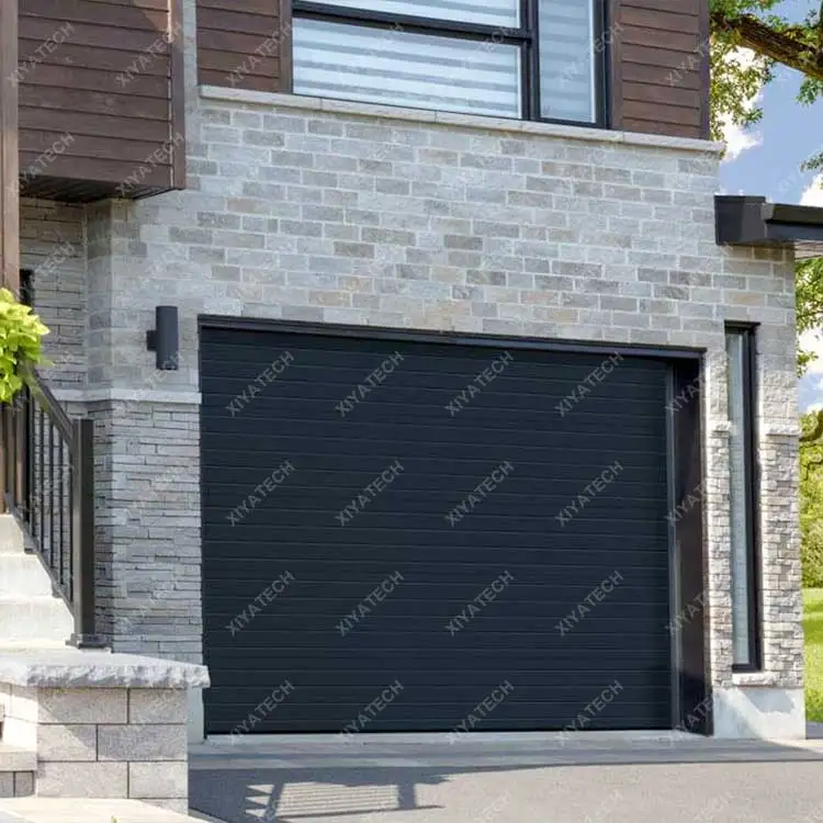 XIYATECH Italian design black 10 x 8 garage door for house modern smart garage doors with glass mirror finish stainless steel ga