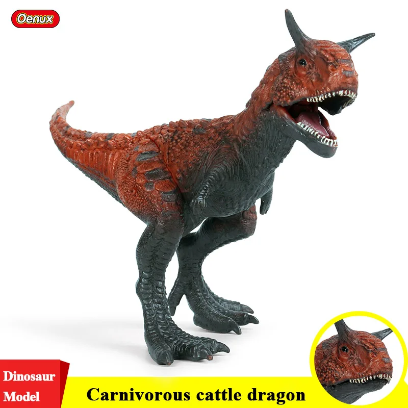 Oenux Wholesale PVC Animals Toy Jurassic Dinosaur Carnivorous Carnotaurus Mouth Can Open Action Figures Plastic  Model