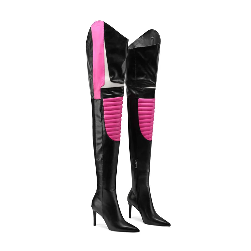 New pointed toe thin heels over the knee boots winter street sporty style Down knee protection thigh high boots 2024
