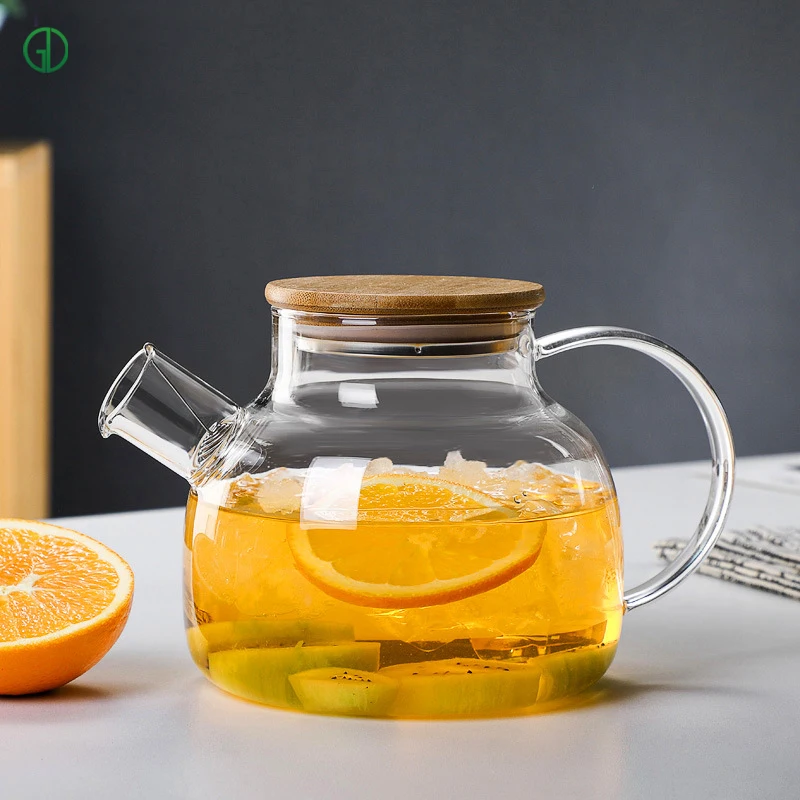 Heat Resistant Handmade Borosilicate Bamboo Lid Glass Teapot With Tea Cups Set In Gift Box