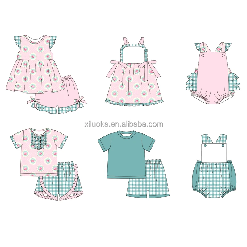 Floral Summer teen girl clothing set Stripe Ruffle Bloomer With Top Tunic Dress baby girl boutique clothing sets