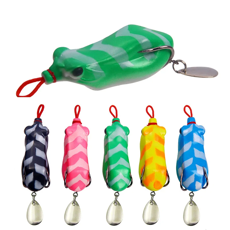 
New Design Double Hook Sequined Thunder Frog Toad Fishing Frog Lure Topwater For Black Fish 