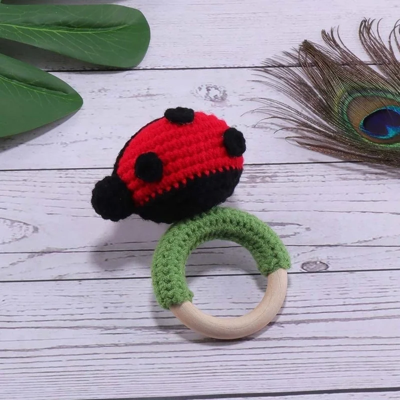 Custom baby crochet handmade rattle toy shaker whale teethers pacifier clip beech wood animal chewing toys gift set