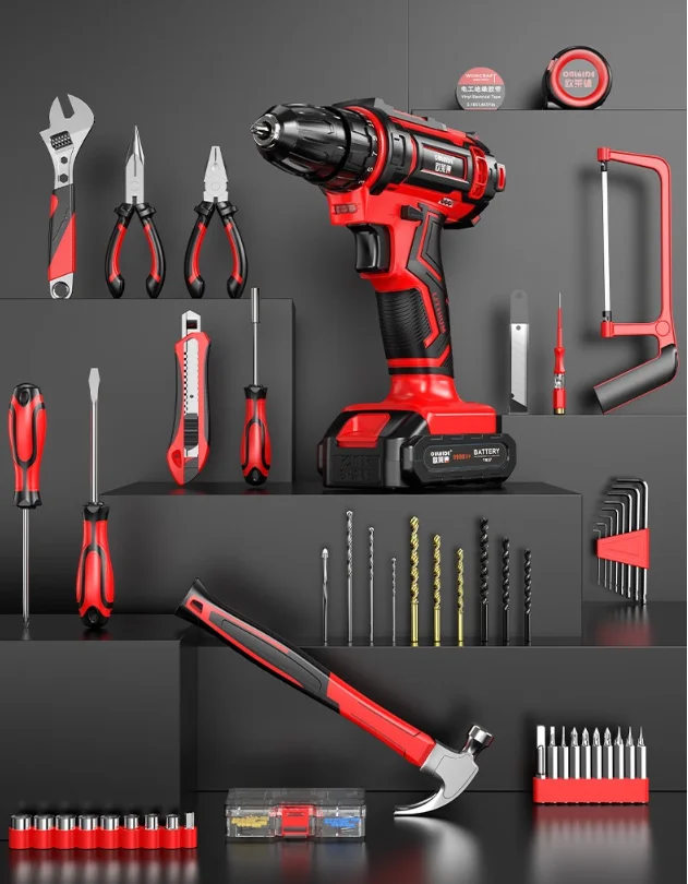 WHAMX 21V Brushless Home Electric Drill Impact Drill Lithium Battery Tool Electric Screwdriver Setlithium Battery Hardwar