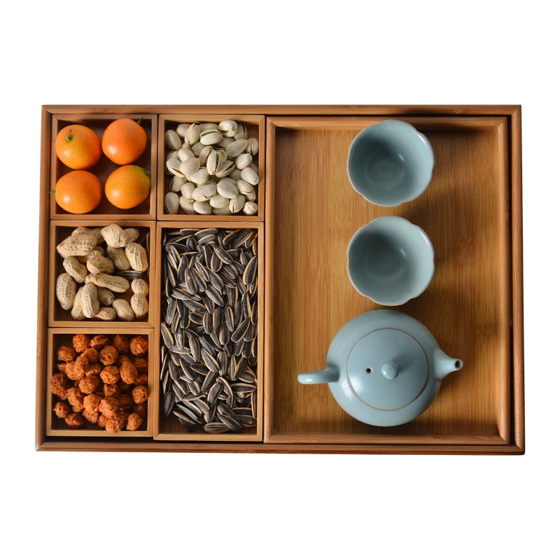 
Shengqu wholesale snack dry fruit tier bamboo serving tray set with handle for tea 