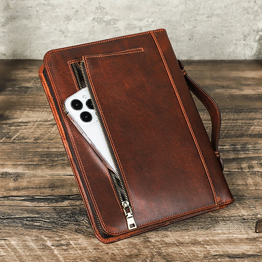 Custom A5 Genuine Leather Notebook Cover Protector Bag Embossed LOGO Journal Cover Sleeve Travel Office Supplies