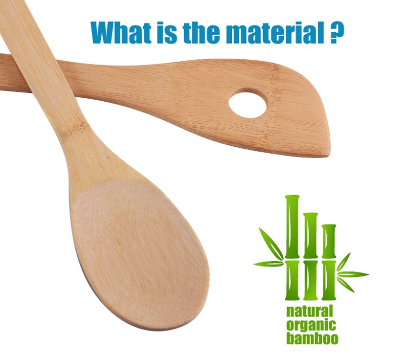 Bamboo Kitchen Utensils with Holder, Wooden Spatulas and Cookware Set, Bamboo Spoons for Cooking