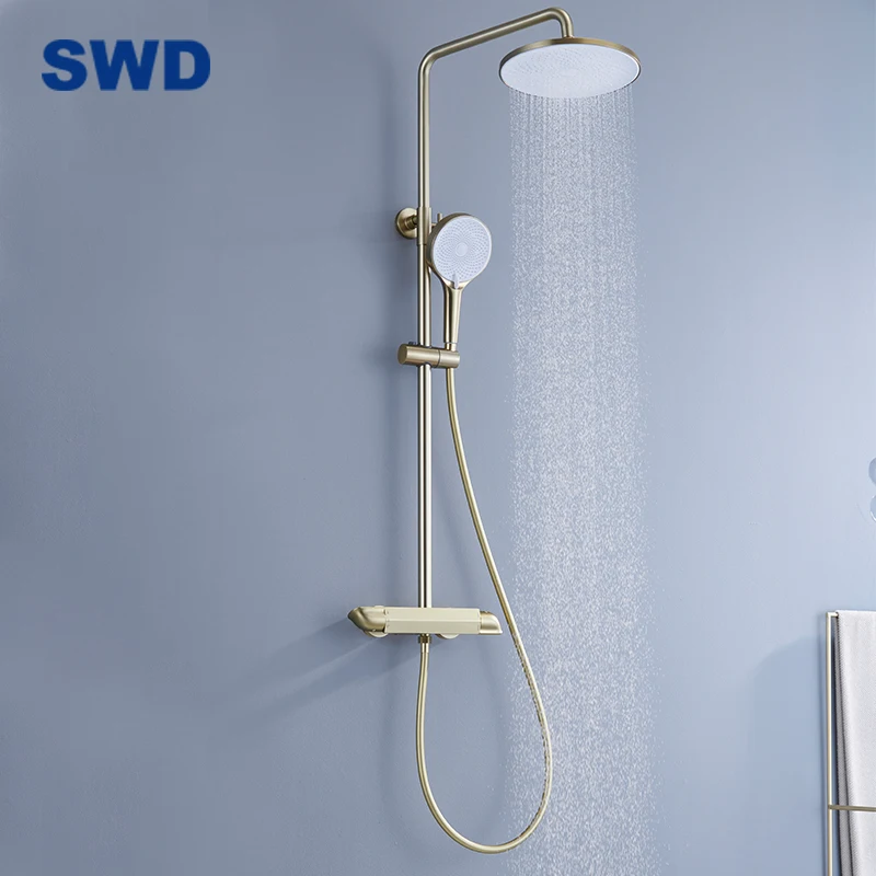 Rain Hot Cold Bathroom Brushed Gold Shower Mixer 3 Outlets Gold Bath Mixer Faucet Shower Head Faucet Set Rain