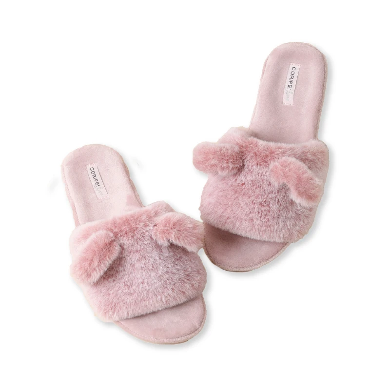 wholesale luxury leather cotton plush ladies slippers cat winter Faux Fur Slippers