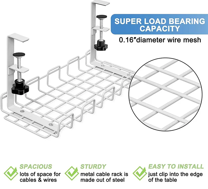 No Drill Under Desk Cable Management Tray ,Under Desk Cable Organizer . Desk Cable Tray for Office and Home