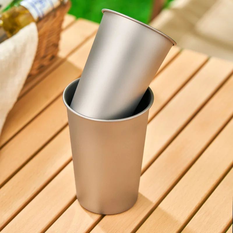Pure Titanium Beer Mug Outdoor Camping Single Layer Handy Juice Cup Titanium Alloy Anti-Fall Cold Drink Titanium Cup